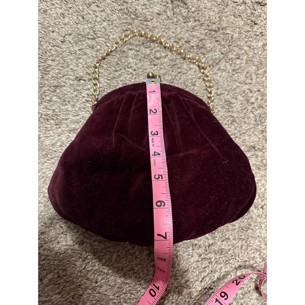 Vintage Style Burgundy Velvet Kiss Lock‎ Evening Bag Gold Chain Handle Clutch - Picture 4 of 5